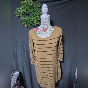WOMENS MANGO Striped Tan and Blue Sweater Dress Sz Lg